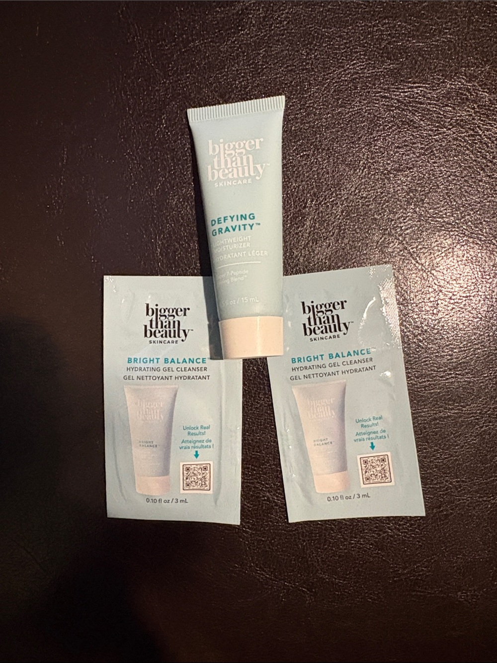 thrive causemetics Defying Gravity moisturizer sample & 2 cleanser samples